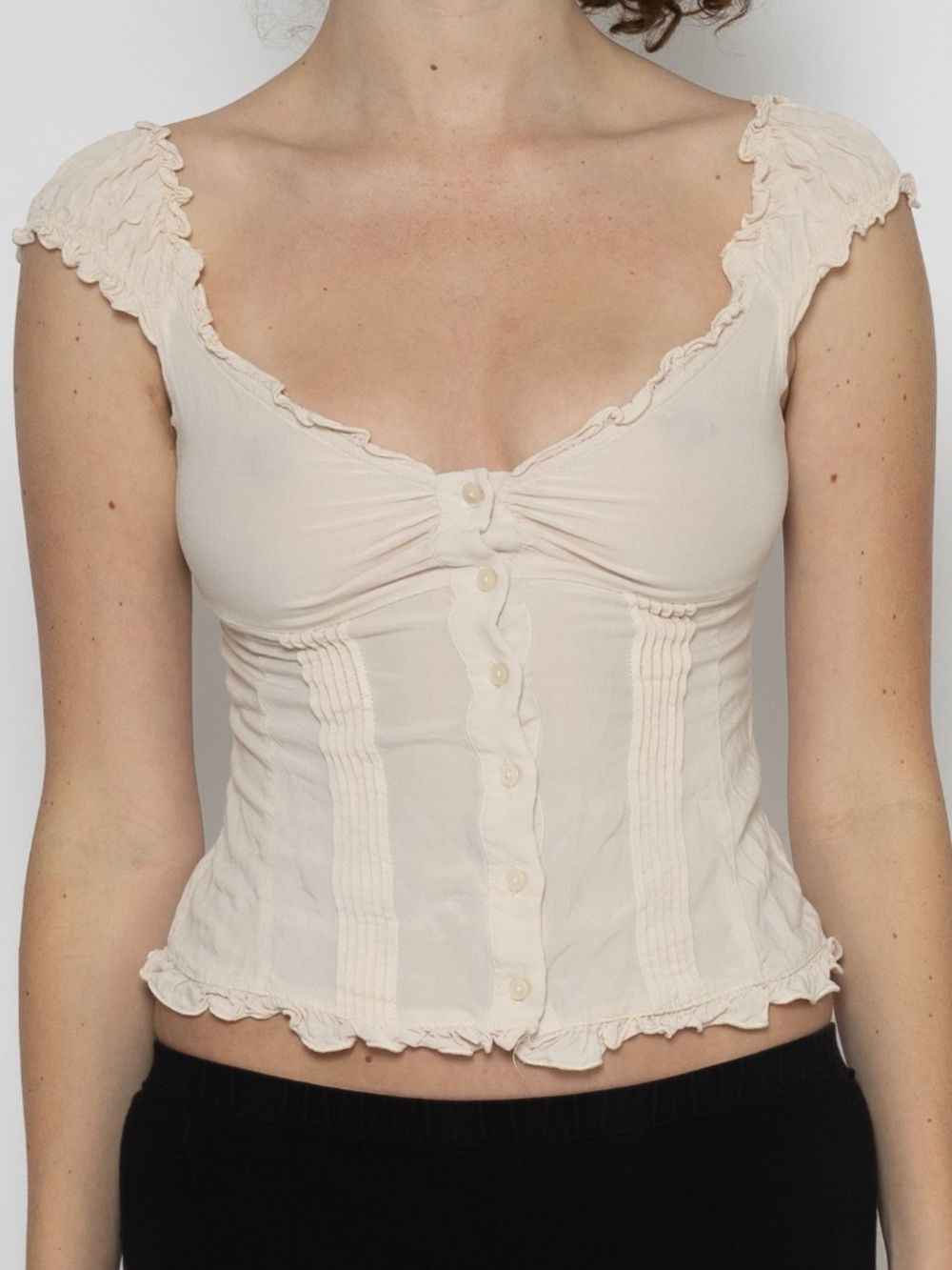 Brandy melville button up peasant blouse cream ruffles one size viscose